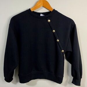 Zara Girls Black Sweatshirt with Gold Button Accents Kid's Size 10 (140cm)